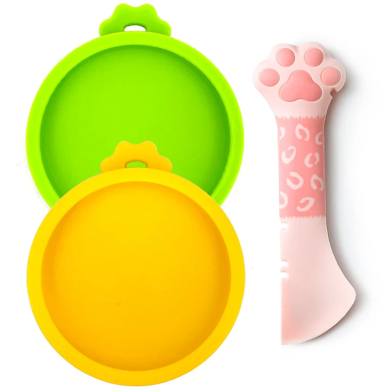 Comtim – Couvercles en silicone et cuillère pour petites boîtes de nourriture pour chat (3 oz)