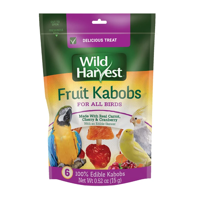 Wild Harvest Fruit Kabobs pour Oiseaux — 6 brochettes comestibles (carotte, cerise et canneberge) avec tige
