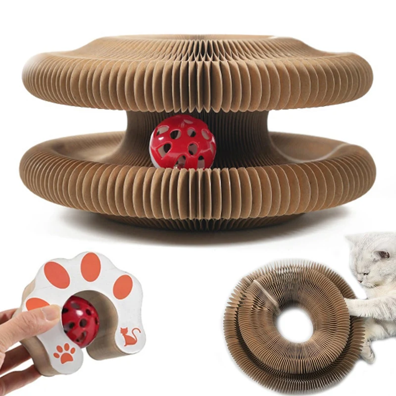 DFQ Kitty Kurlz – Planche de Griffage Magique pour Chat, Carton Recyclé, Jouet Intérieur avec Balles et Clochettes (Brun)