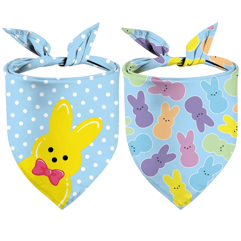 Foulards pour chien Pâques – Ensemble réversible 2 pièces, motifs lapin colorés | GHSJYO