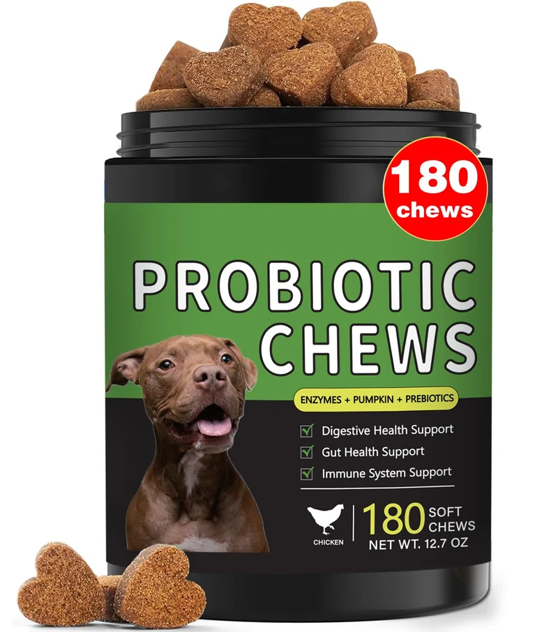 Meukgag Probiotiques pour Chiens – 180 bouchées, 5 enzymes et 4 prébiotiques