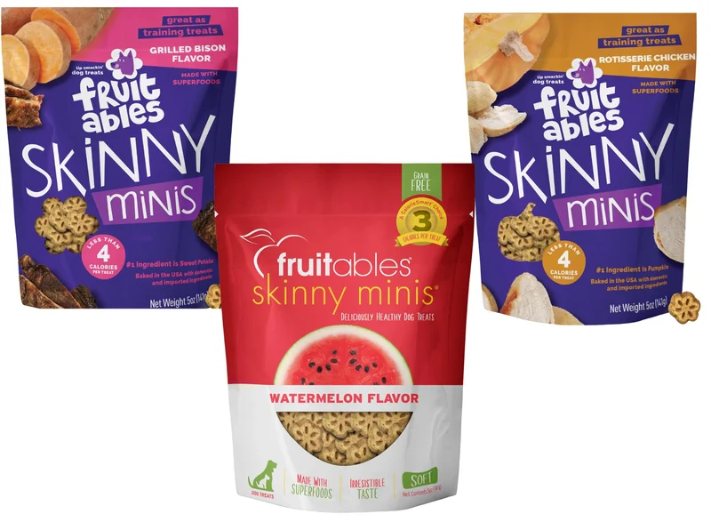 Fruitables Skinny Minis – Friandises pour chiens bison grillé, pastèque et poulet rôti – Pack variété 3×5 oz