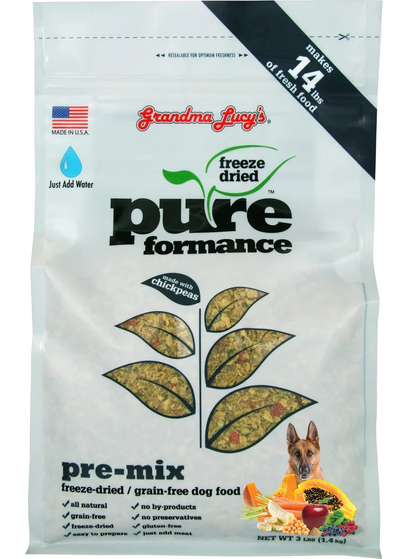 Grandma Lucy’s PUREformance Pré-Mix pour Chiens — Sans Céréales et Lyophilisé, Sac de 1,36 kg