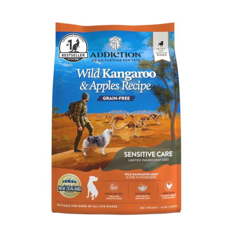 Addiction Wild Kangourou & Pommes — Croquettes Chien, Protéine novatrice, Ingrédients limités, Sans céréales, 4 lb – Nouvelle-Zélande