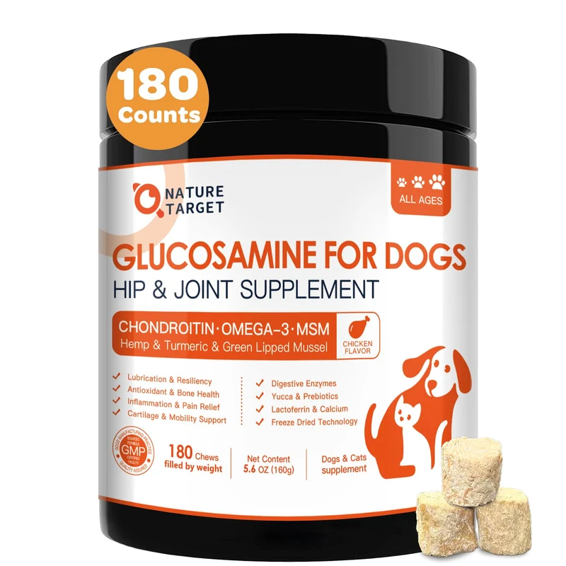 Nature Target Glucosamine pour chiens – Supplément articulations et mobilité, 180 bouchées croquantes