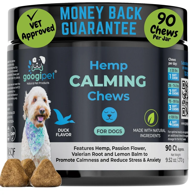 GOOGIPET Daily – Friandises Calmantes au Chanvre pour Chiens, Sans Somnolence