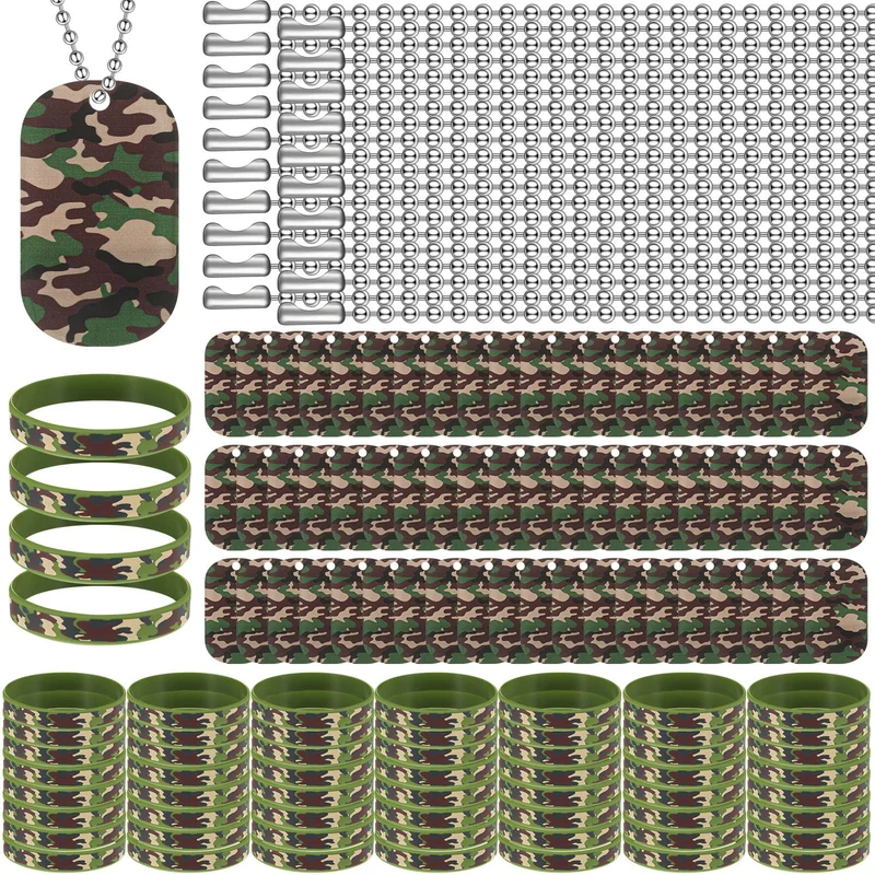 Maitys Lot Camouflage 90 Pcs – Médailles Militaires, Chaînes et Bracelets Camouflage – Cadeaux et Accessoires Fête