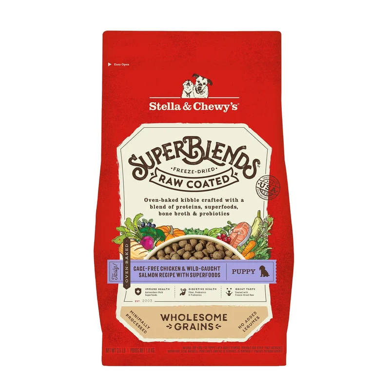 Stella & Chewy's SuperBlends – Croquettes crues enrobées pour chiot, Poulet sans cage & Saumon sauvage, 3,5 lb