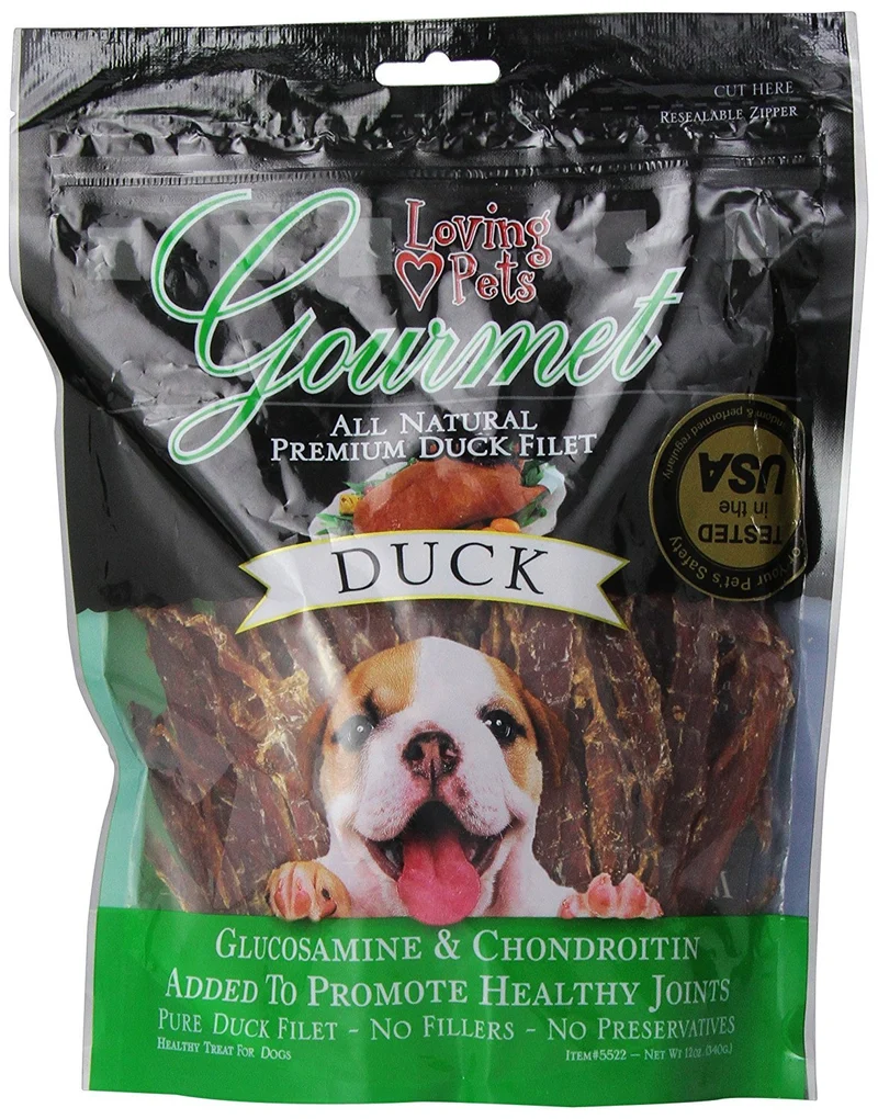 Loving Pets – Filet de canard naturel en tranches avec glucosamine et chondroïtine, friandise pour chiens, 340 g