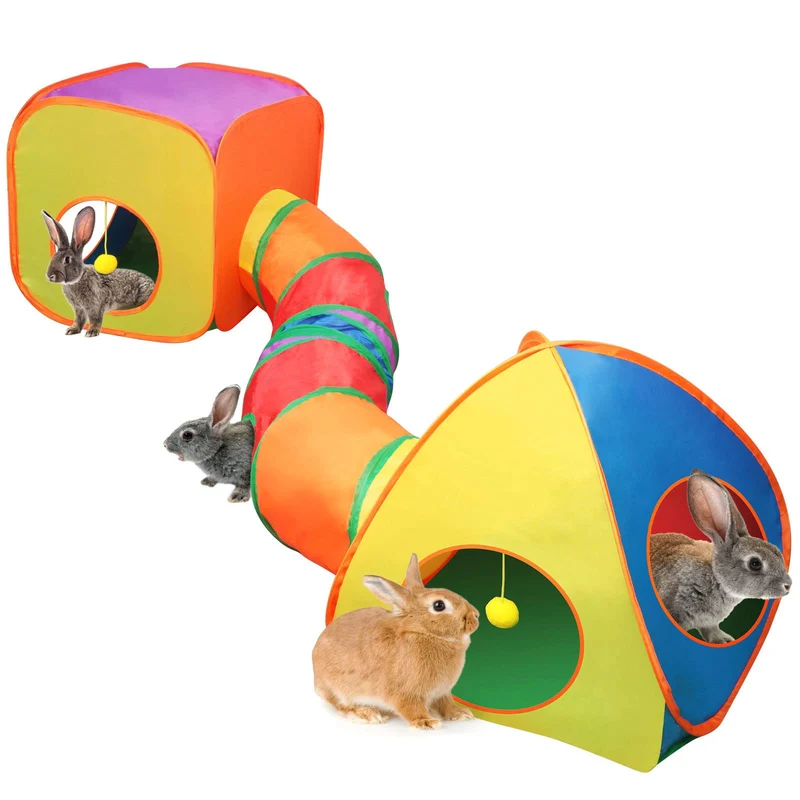 YUEPET Tunnel et Cube 3-en-1 pour Lapin – Tente Arc-en-Ciel