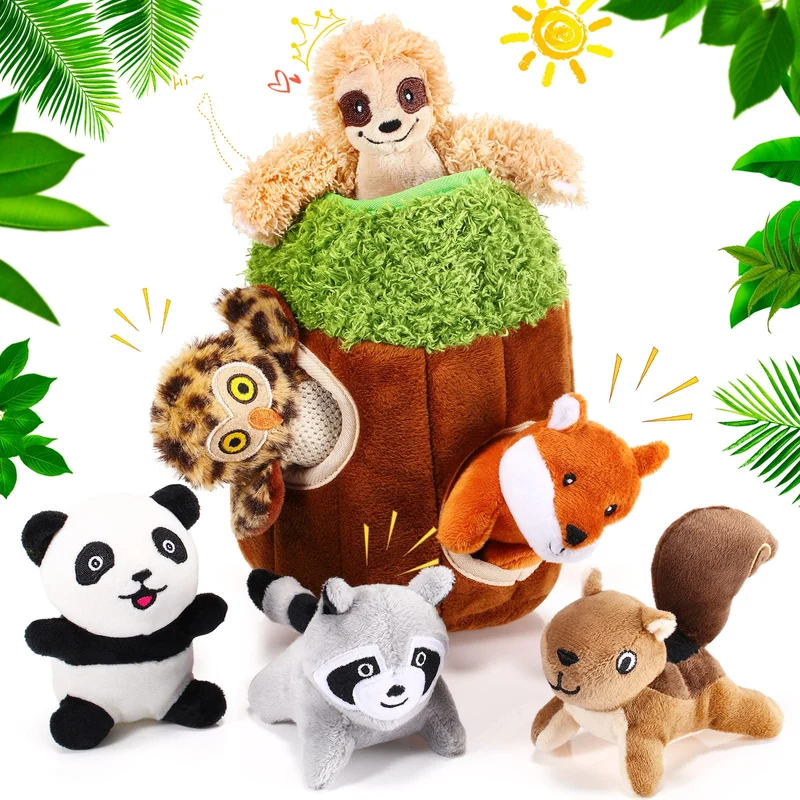 Skylety – Ensemble de 7 Jouets Peluche Sifflets pour Chiens Petits et Moyens | Maison-Arbre et Animaux Forestiers