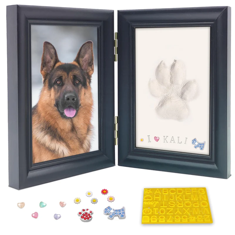 MYPAWLETS Cadre d’empreinte de patte – Grand cadre noir avec personnalisation et bijoux décoratifs