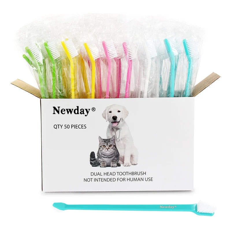 Newday 50 Pack – Brosse Dentaire Double-Ended pour Chiens et Chats | Poils Ultra-Doux et Sûrs