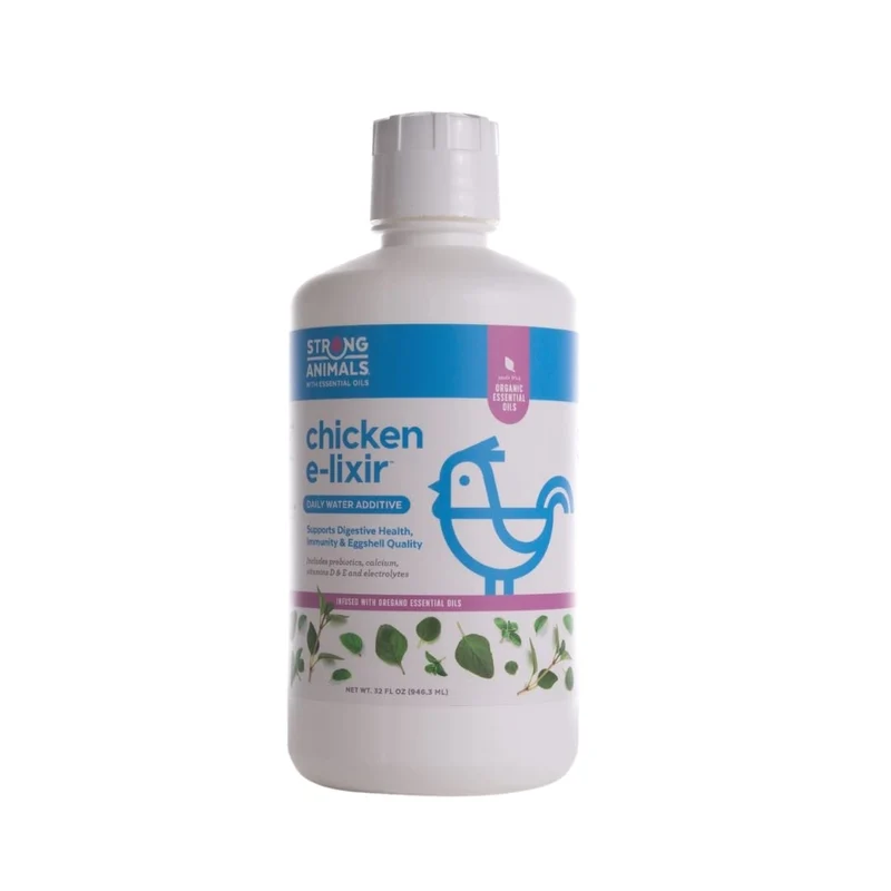 Strong Animals Élixir Poules – Supplément Quotidien Naturel avec Origan Biologique, Vitamines et Électrolytes (Bouteille 32 oz)