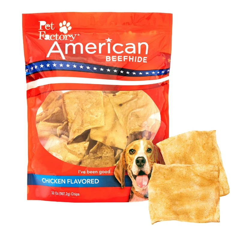 Pet Factory Morceaux de cuir brut américain – Saveur Poulet, 32 oz