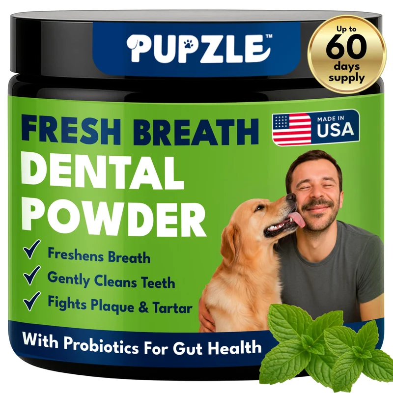 Pupzle Poudre Dentaire pour Chiens – Haleine Fraîche, Sans Brossage, Plaque et Tartre