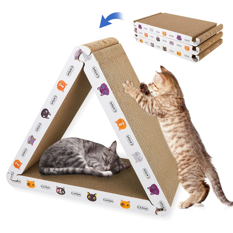 CATISM Grattoir Chat Triangular Pliable – 6 Faces, Pack de 3