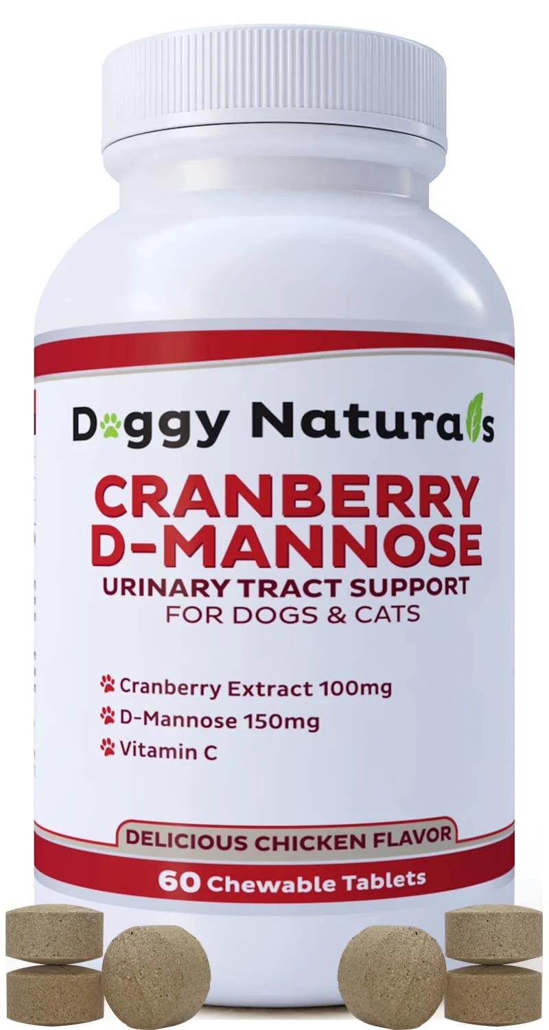 Pet Health Pharma Cranberry D-Mannose pour chiens et chats – soutien urinaire, prévention des infections urinaires, comprimé saveur poulet, 60 comprimés