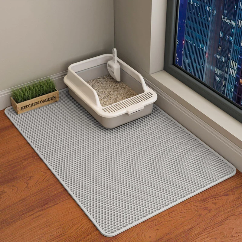 HCY&WLD Tapis Litière Chat Double-Couche 35x24 po Gris — EVA Antiderapant et Imperméable