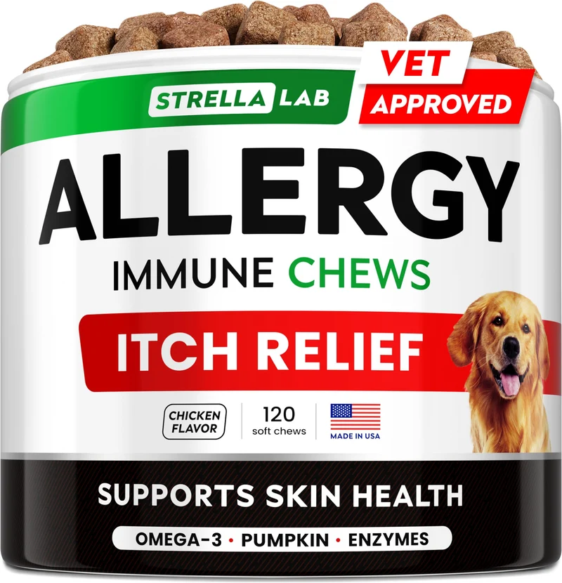 STRELLALAB – Friandises Allergies Chiens & Soulagement Démangeaisons avec Oméga-3 | 120 Bouchées, USA