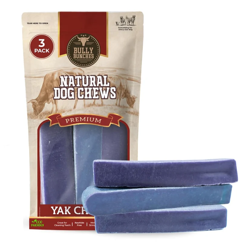 Bully Bunches Yak Chew Himalayen Myrtille – 100 g, Os Dentaires Longue Durée pour Chiens de Taille Moyenne, Pack 3