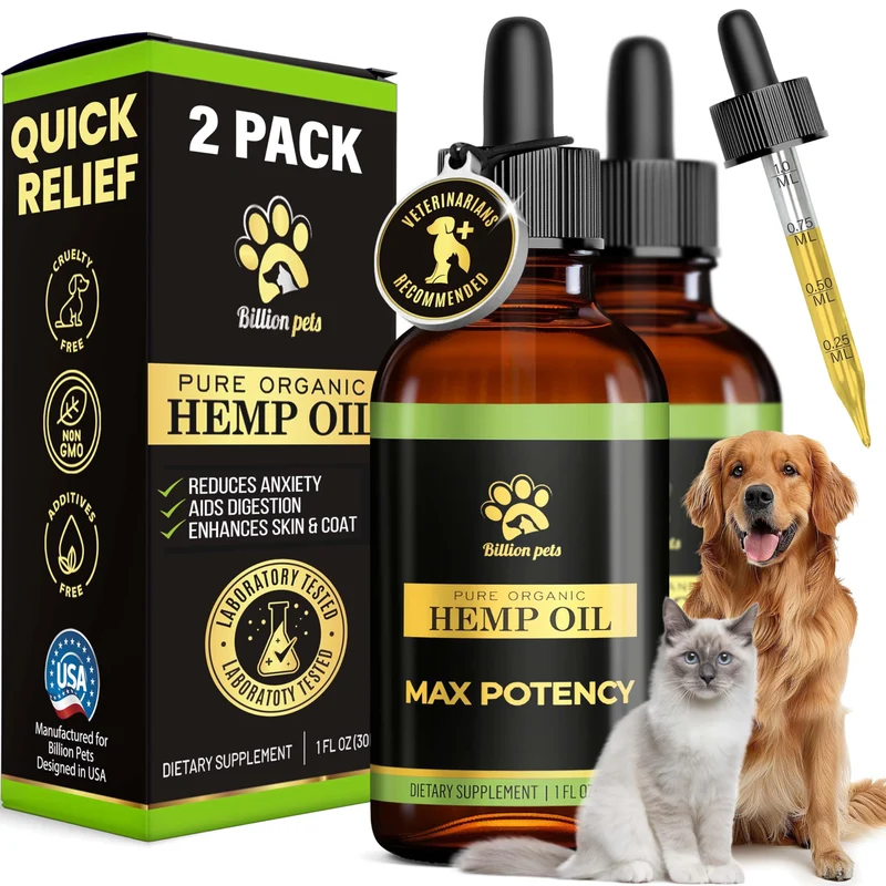 Billion Pets – Huile de Chanvre pour Chiens et Chats | Apaise anxiété, douleur et stress | Soutien des articulations