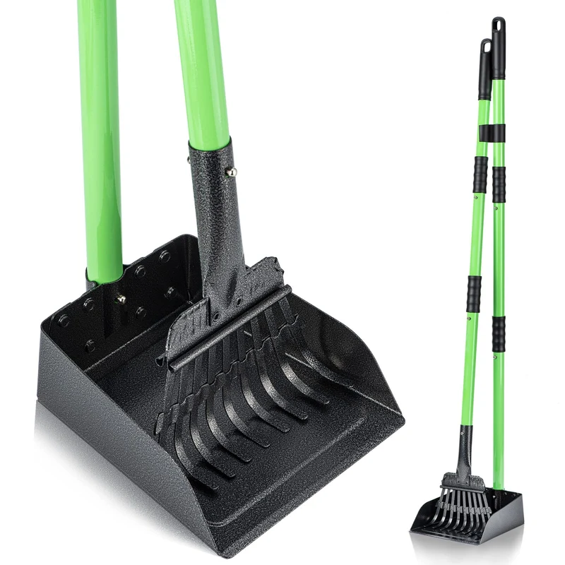 MXF Ramasseur de crottes pour chien – Poignée longue, plateau en inox et alu, vert