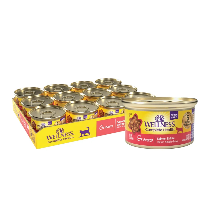 Wellness Complete Health – Aliments humides pour chat adulte au saumon, sans céréales, riches en protéines, 3 oz, pack de 12 boîtes