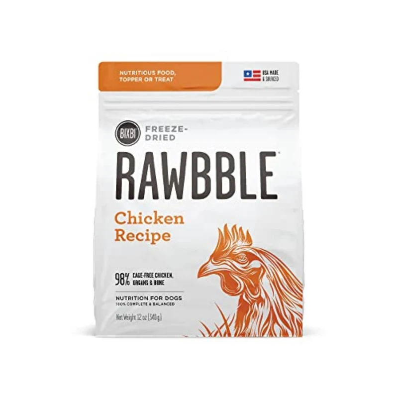 BIXBI Liberty Lyophilisé pour Chiens – Toppers et Friandises au Poulet, 98% Viande et Organes, Sans Réfrigération, USA, 340 g