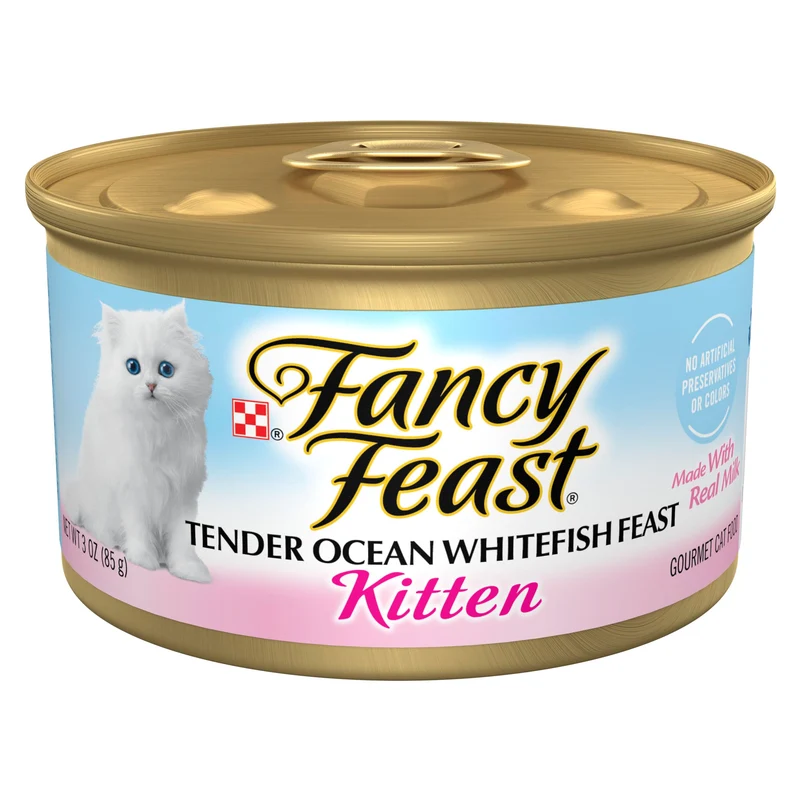 Fancy Feast Tender Poisson Blanc de l'Océan — Aliment humide pour chatons, pack de 24 boîtes de 3 oz