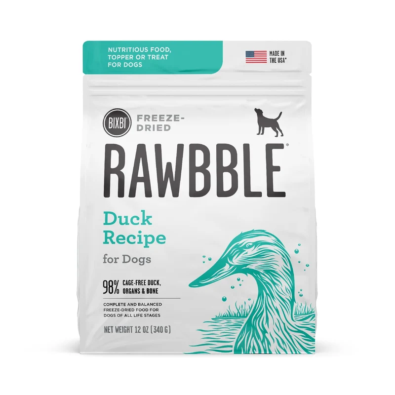 BIXBI Liberty Canard Lyophilisé – Friandises et Garniture 95% Viande & Organes, Sans Réfrigération, Fabriqué aux États‑Unis – 12 oz (340 g)