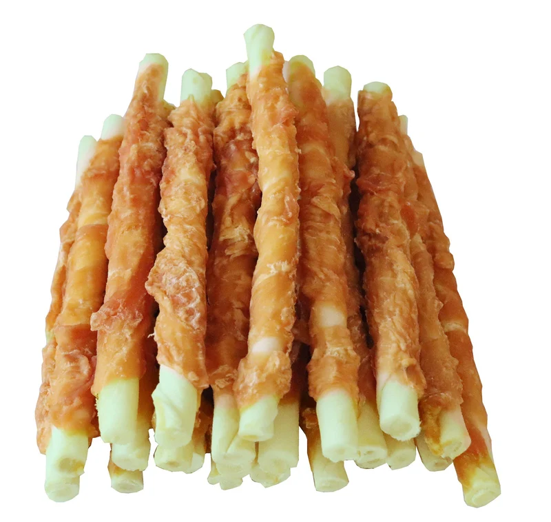 Pawant Friandises d'entraînement pour chiots – Bâtonnets poulet enrobés de cuir brut, 1 lb