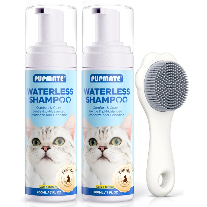 Shampoing sans eau PUPMATE pour chat | Brossage sans rinçage et peau sensible | 2 × 210 ml