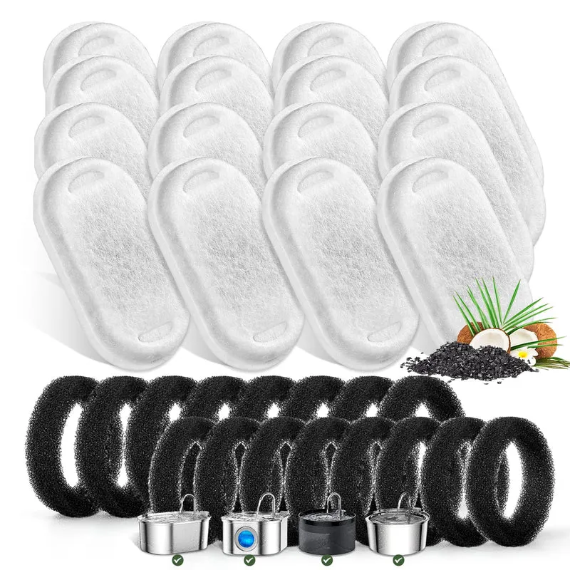 Filtres Monsin pour fontaine chat inox 2L (67oz) – Pack 16 filtres + éponges
