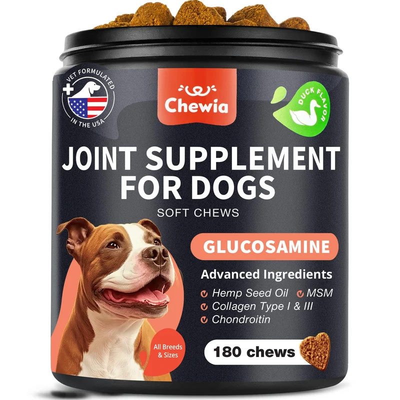 CHEWIA Glucosamine pour chiens – suppléments articulation et mobilité (180 bouchées) MSM curcuma et collagène