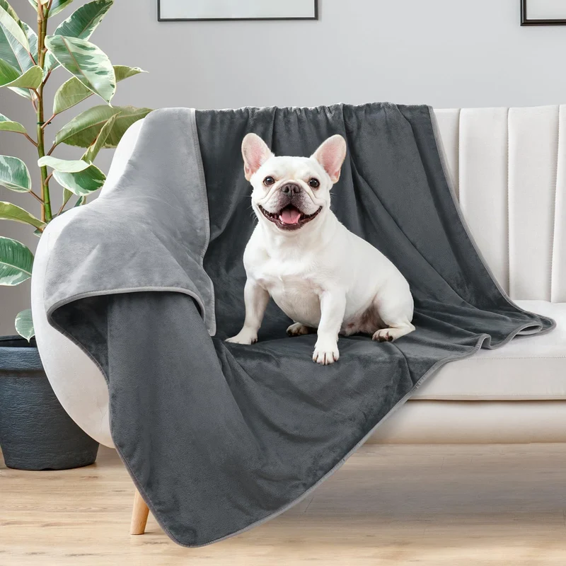 LOOBANI Couverture pour Chien Étanche 30 x 40 – Douce, Lavable et Réversible (Gris)