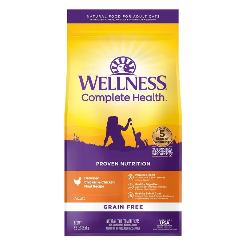 Wellness Complete Health Chat Adulte – Croquettes Sans Cereales au Poulet, 5,5 lb