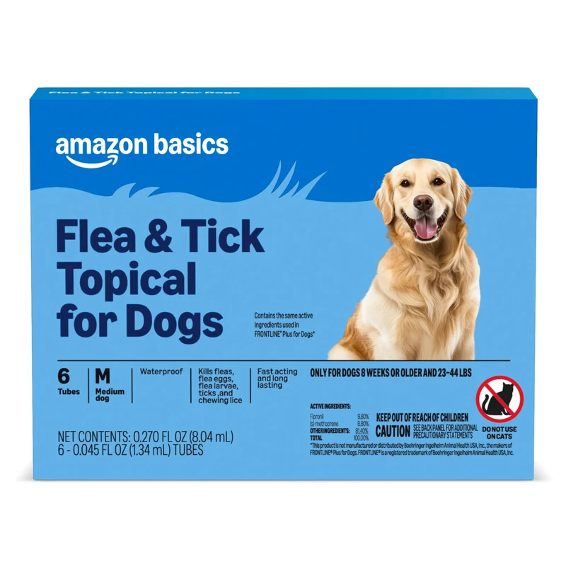 Amazon Basics Traitement Puces et Tiques – Chien Moyen (23–44 lb) | 6 doses