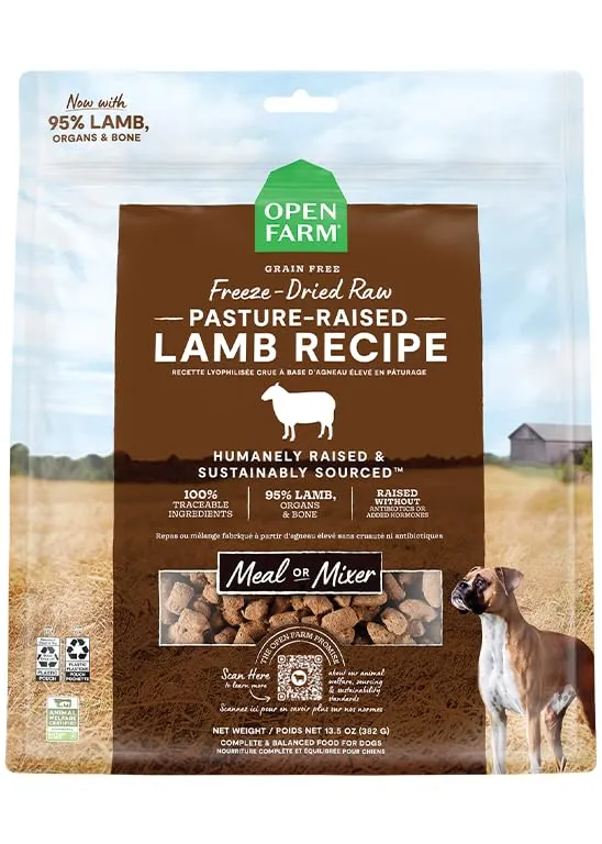 Open Farm – Nourriture canine lyophilisée à l’agneau élevé en pâturage (3,5 oz) – Sans OGM ni arômes artificiels