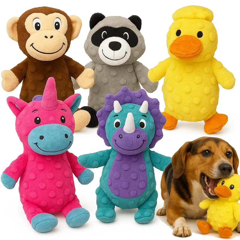 Jalousie Ensemble de 5 Jouets Chien de Taille Moyenne — Couineurs Durables avec Gaine et Motifs à Pois