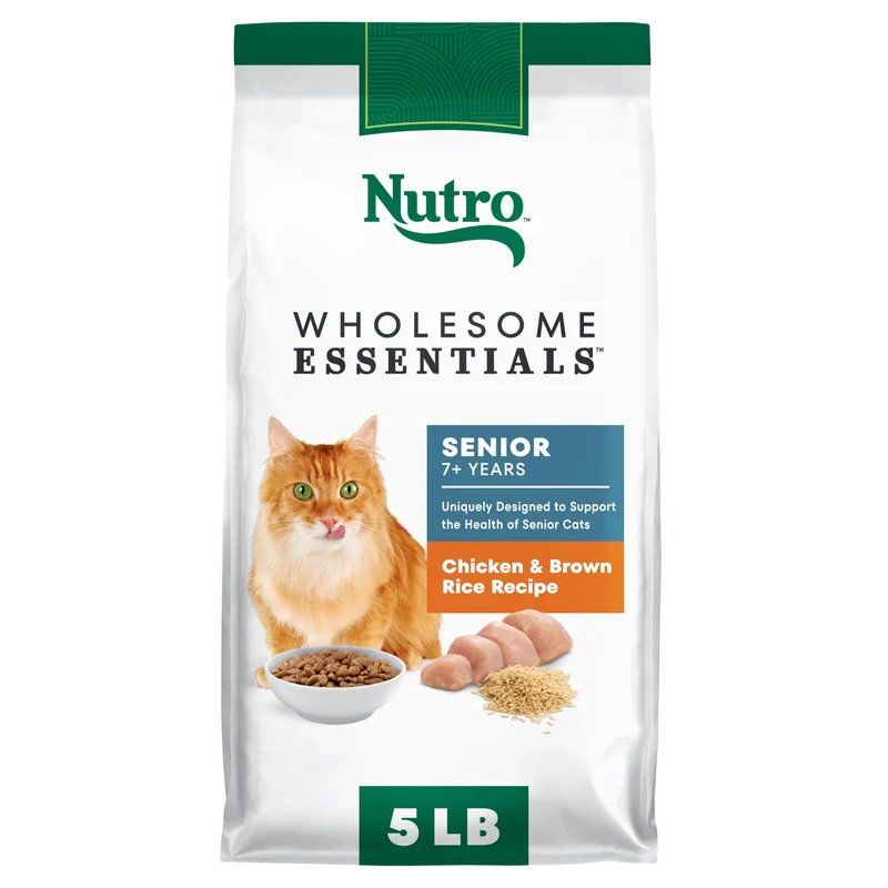 Nutro Wholesome Essentials Senior – Nourriture sèche pour chats âgés au poulet et riz brun, 5 lb