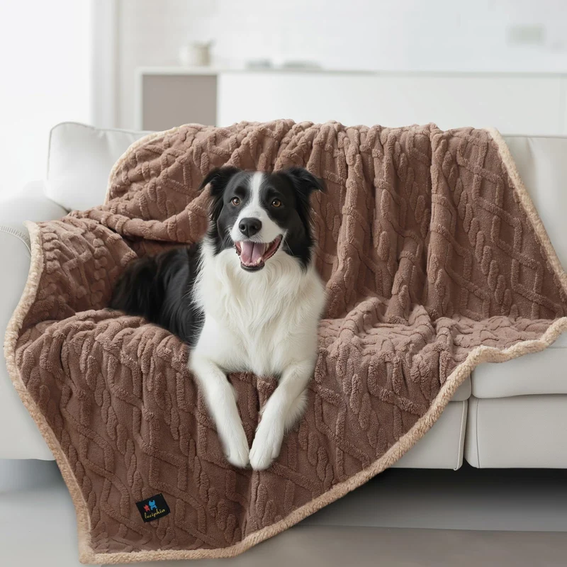 Luciphia Couverture Impermeable pour Animaux - Protège Meubles 165x145 cm, Revers Sherpa, Khaki