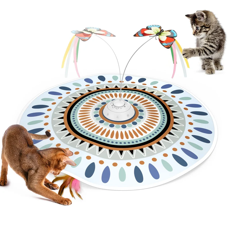 Potaroma Jouet pour Chat Rechargeable 3-en-1 Cache-Cache — Papillon Tournant et Plume, 22,8 pouces
