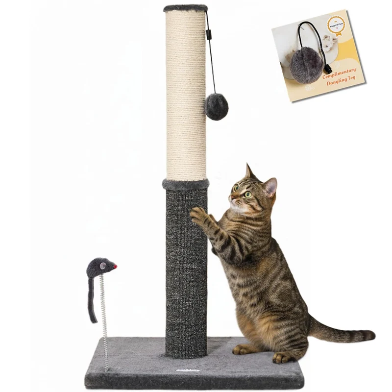 Happi N Pets Griffoir Chat 29,5 pouces – Sisal et moquette, Double texture, Base stable – Gris fumé