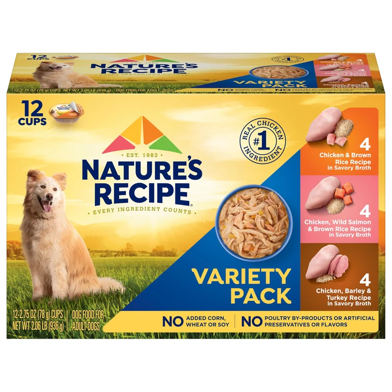 Nature's Recipe Pack Variété Humide pour Chiens – Poulet, Saumon et Dinde, 24 Coupes de 2,75 oz