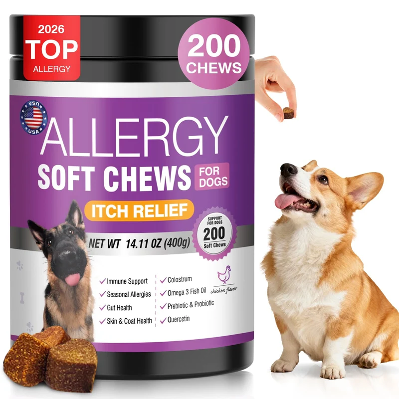 TTLXRL Gommes Allergie Chien 200ct – Démangeaisons, Peau Saine et Soutien Immunitaire