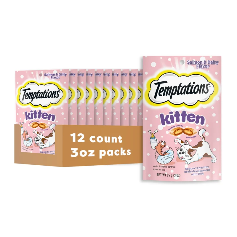Temptations Friandises Chatons – Croquant et Moelleux, Saveur Laitière, Sachets 3 oz (Lot de 12)