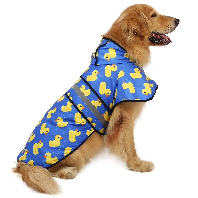 HDE Manteau de pluie pour chien - poncho réfléchissant avec capuche et ouverture harnais – taille XL