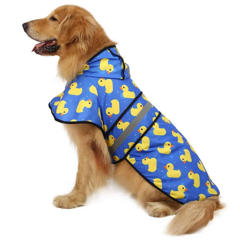 HDE Manteau imperméable pour chien avec capuche réfléchissante — ajustable et ouverture pour harnais | Tailles S à XL