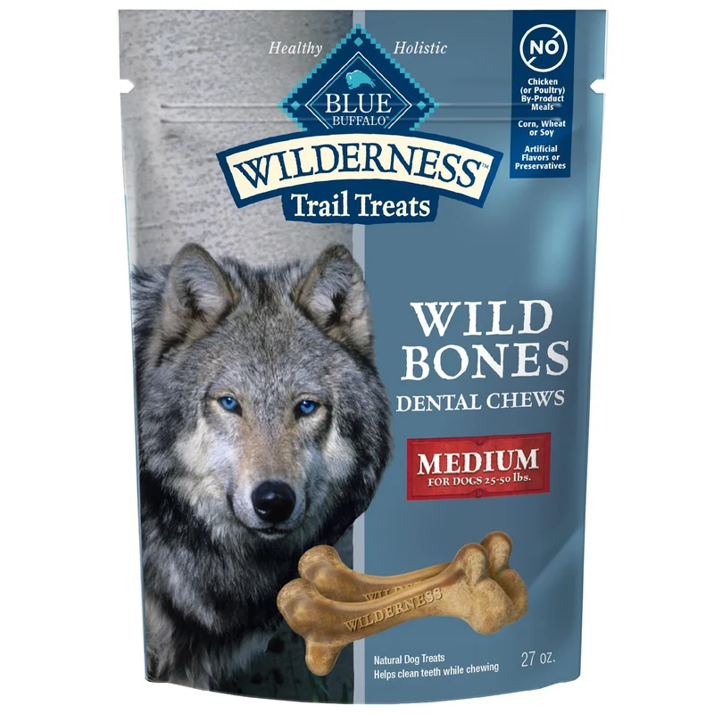 Blue Buffalo Wilderness Os Dentaires Sauvages – Friandises Sans Céréales, Moyen, 27 oz